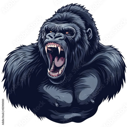 Wild Angry Gorilla Vector Illustration: Primate Animal Zoology Element, Roaring Strong Big Ape Concept, Design Template Isolated on White Background 