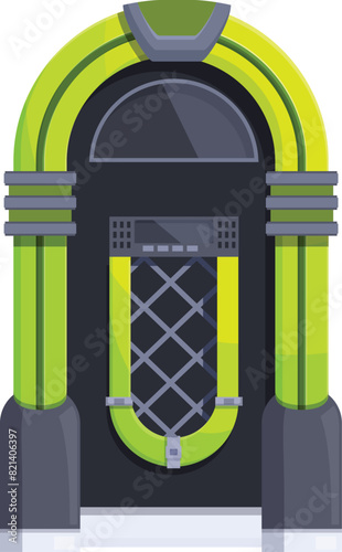 Modern digital illustration of a vibrant neon green and black jukebox, perfect for a retrofuturistic theme