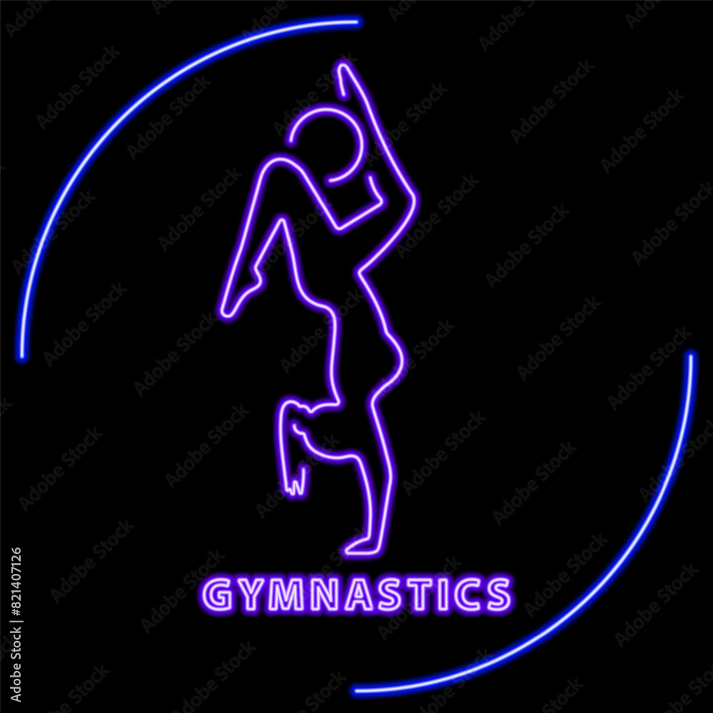 gymnastics neon sign, modern glowing banner design, colorful modern design trend on black background. Vector illustration. gymnastics neon sign, modern glowing banner design, colorful modern design trend on black background. Vector illustration.