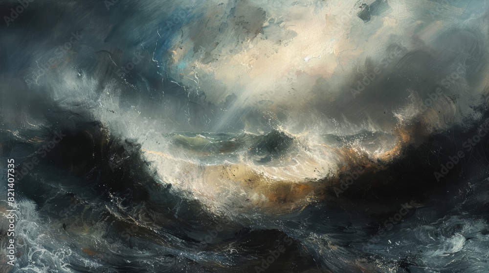 Stormy ocean waves and dramatic sky for nature and energy themed designs