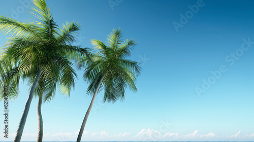 Idyllic palm trees against a clear blue sky in the summer on a beach