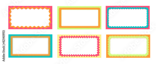 Frames with wavy zigzag edges. Set of trendy curved geometric frames for decorative design. Vector illustration.