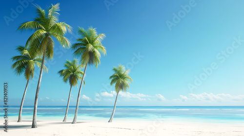 Idyllic palm trees against a clear blue sky in the summer on a beach