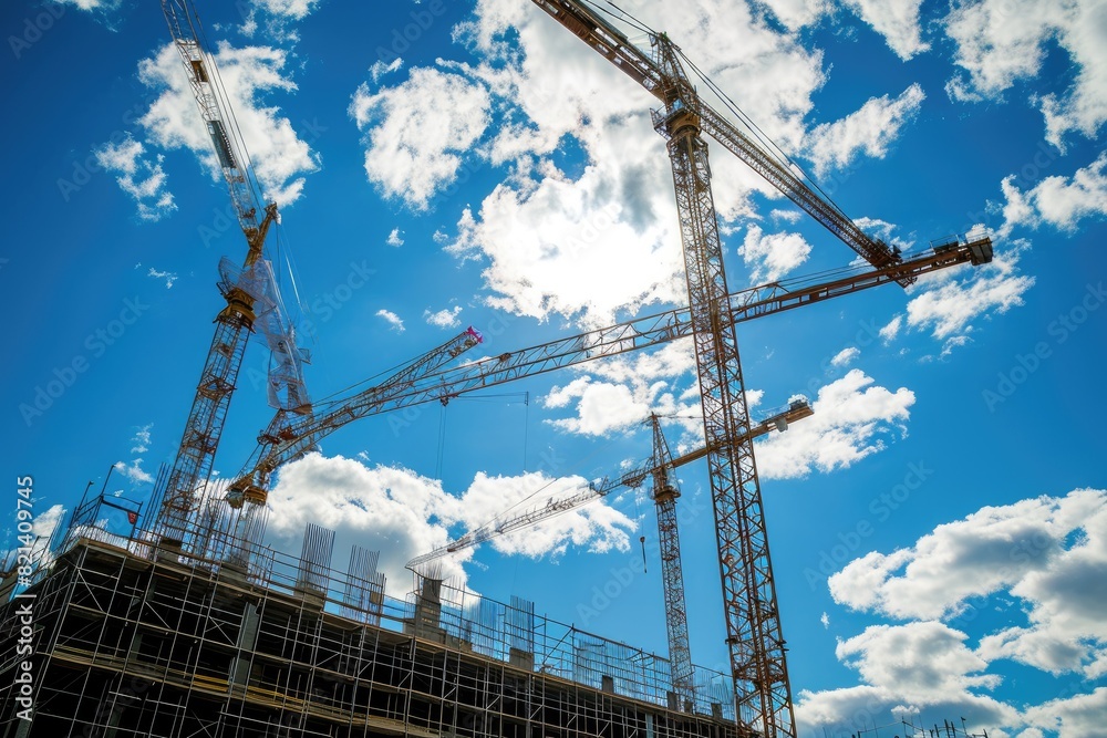 Construction site with cranes and scaffolding Construction site with cranes and scaffolding