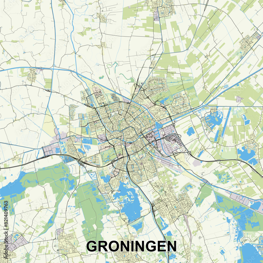 Obraz premium Groningen, Netherlands Poster map art
