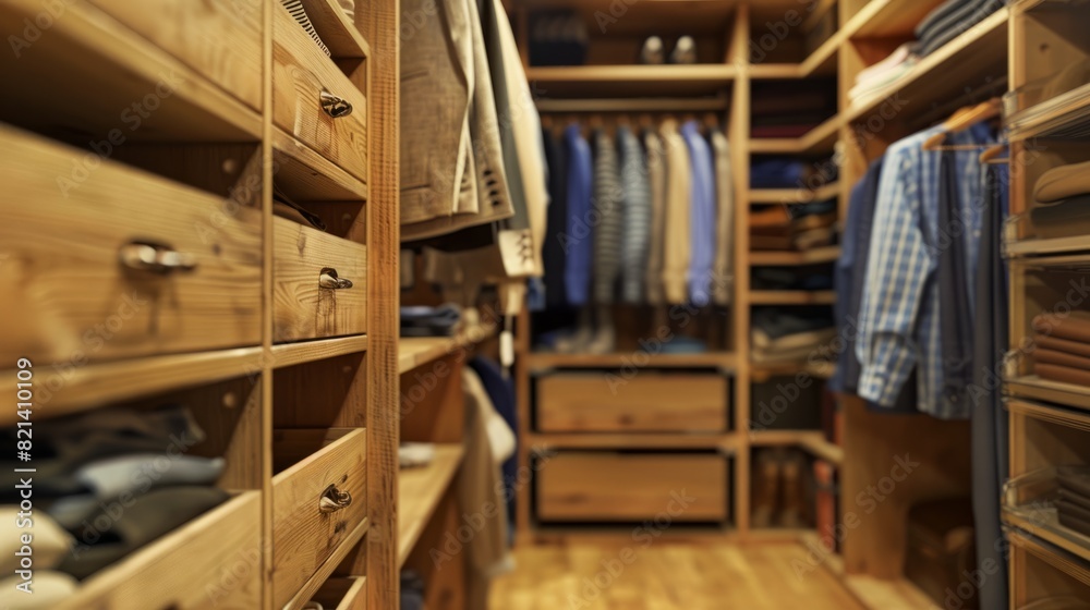 interior of brown wooden closet, with organized spaces generative ai interior of brown wooden closet, with organized spaces generative ai
