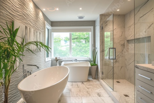 Contemporary bathroom with a freestanding tub