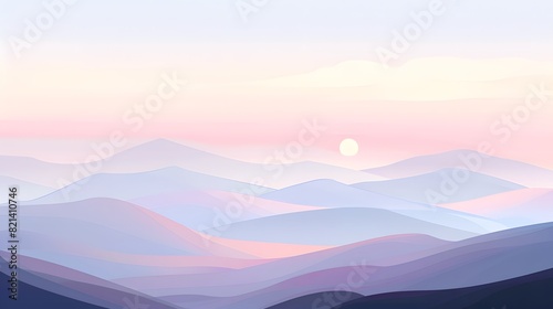 Peaceful Mountain Dawn with Pastel Colors and Gentle Gradients