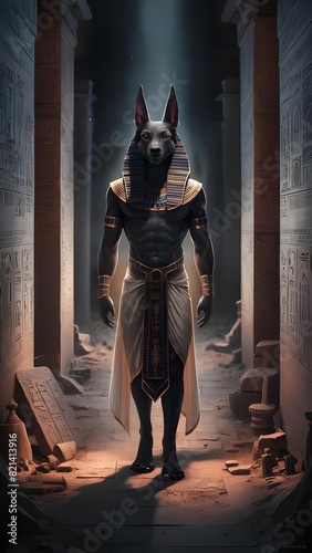 Anubis, the "Keeper of the Sacred Rites," stands proudly within the silent halls of the necropolis - 1