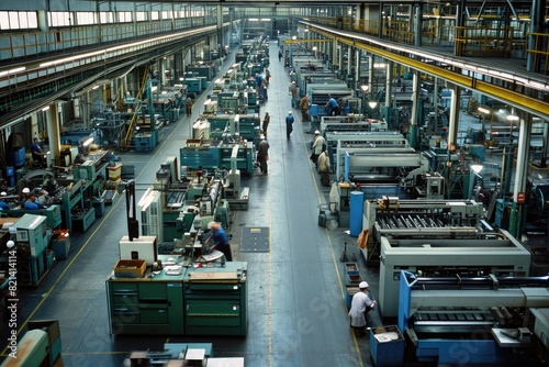 Factory floor with workers operating machinery
