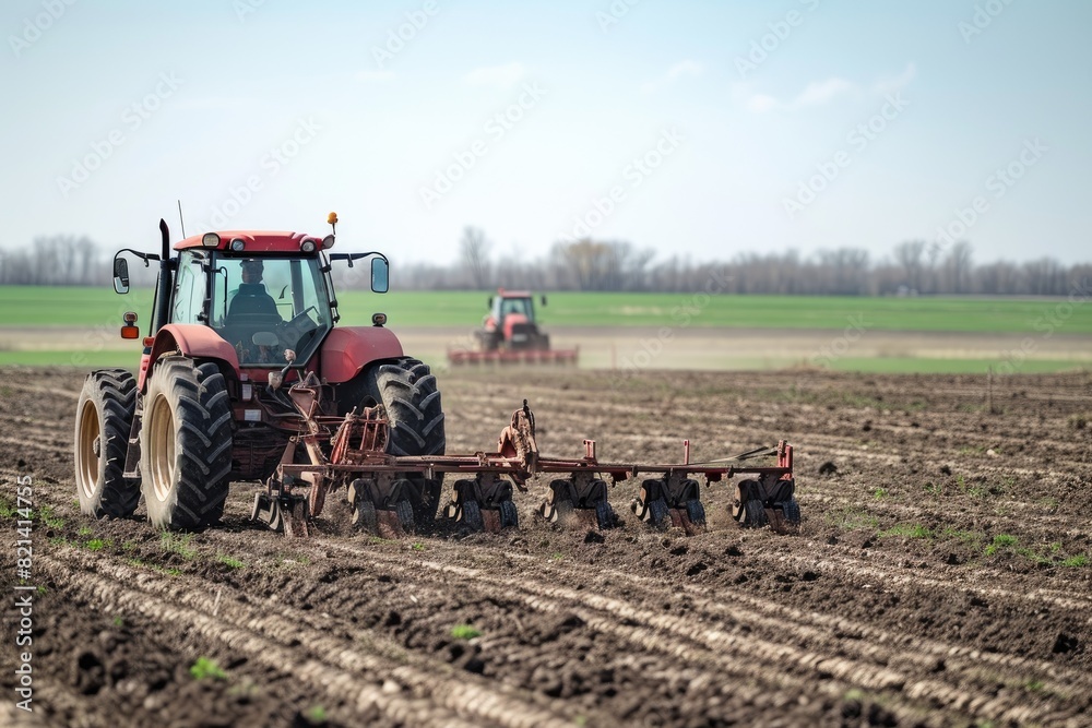 Farmers plowing a field with tractors Farmers plowing a field with tractors