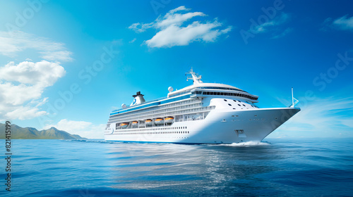 White cruise ship at sea on a sunny day. Ai generadet art.