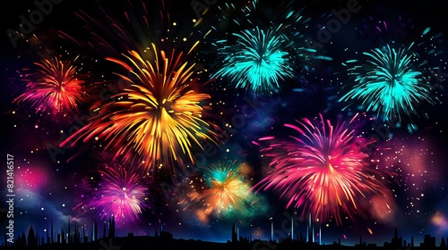 Beautiful and colorful fireworks in the night sky.