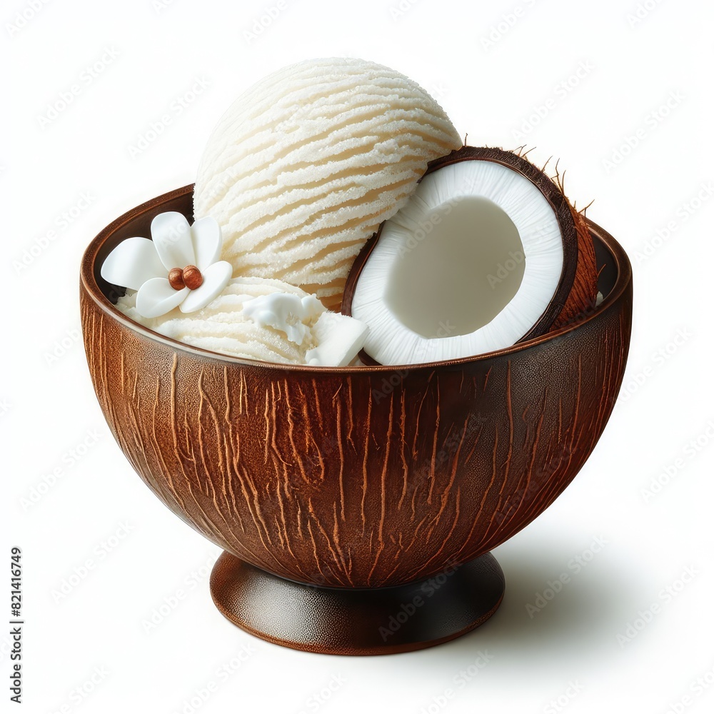 Coconut or vanilla ice cream isolated on a white background Coconut or vanilla ice cream isolated on a white background