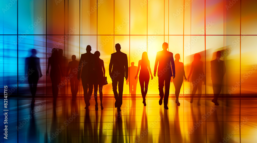 silhouette of people in the work on the sunlight background office network  executive business 