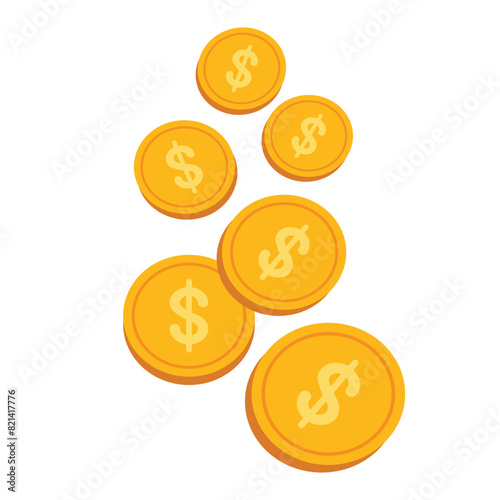Gold coins floating in the air. A rain of coins. Money.