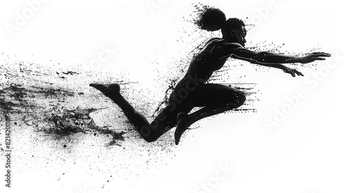 Athlete mid-air performing a high jump in reverse silhouette on a white background