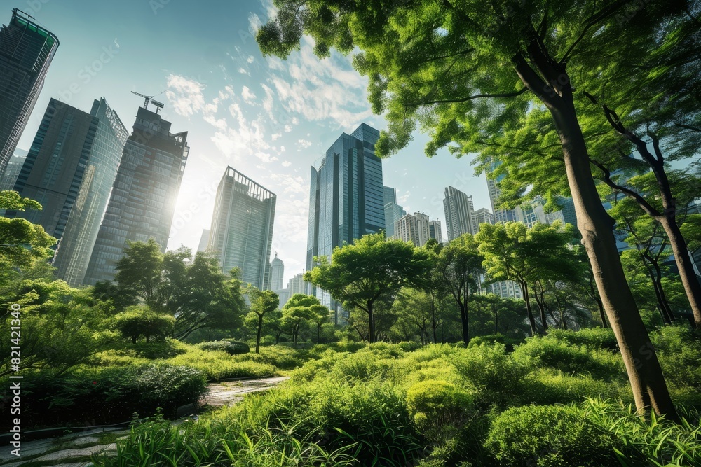 Technology aiding in the growth of an eco-friendly city background, AI generated Technology aiding in the growth of an eco-friendly city background, AI generated