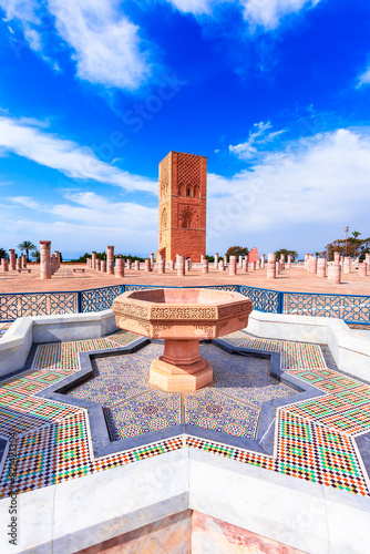 Rabat, Morocco: Beautiful square with Hassan tower at Mausoleum of Mohammed V in Rabat, a popular tourist attraction and a UNESCO World Heritage Site