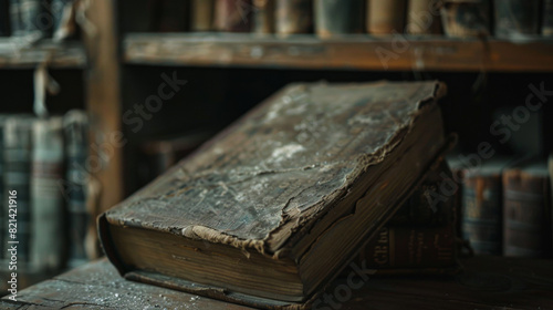 Obraz na płótnie An old antique book on a shelf with degraded paper w salonie
