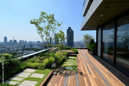 Rooftop garden with a view of the city © SaroStock