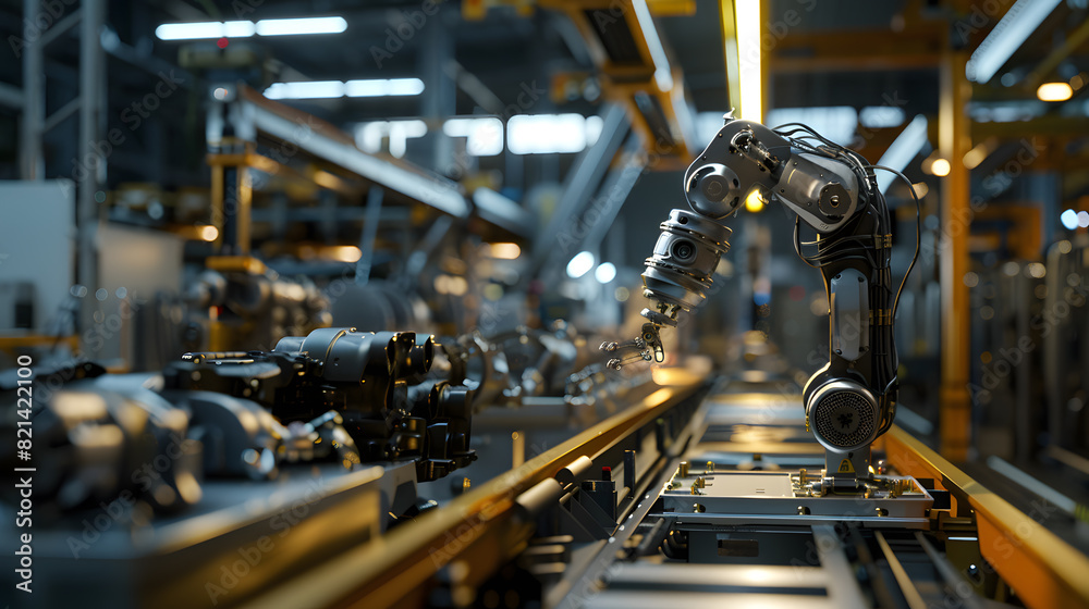 Naklejka premium A robot is working on a conveyor belt in a factory