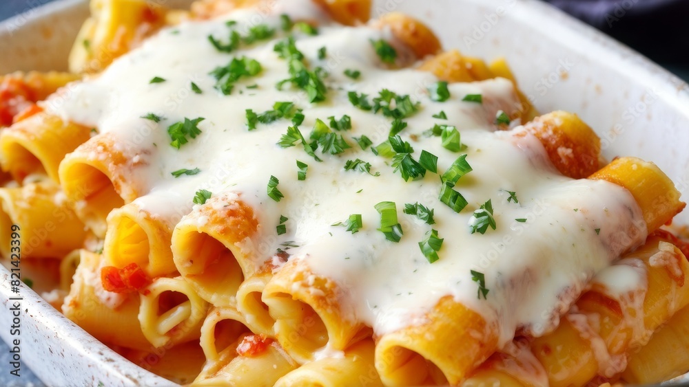 Rigatoni stuffed with cheese and bechamel. Rigatoni stuffed with cheese and bechamel.