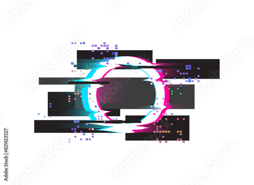 Vector image circle and interference in the style of glitches on a black background