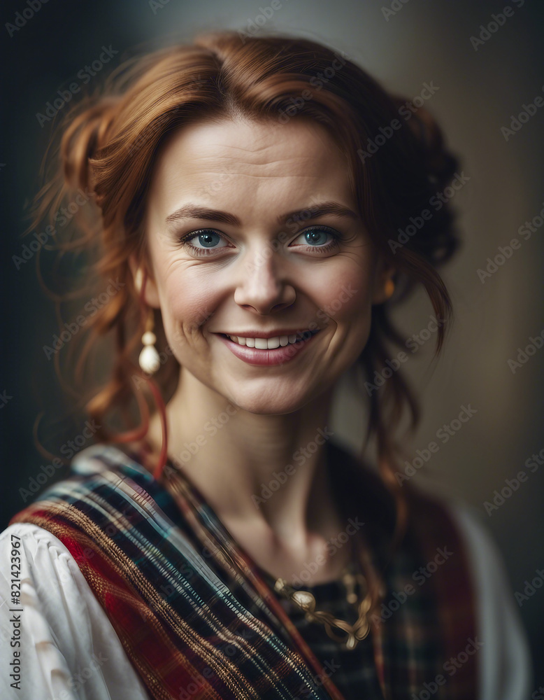 portrait of a beautiful Scottish woman in traditional dress with sincere smile
portrait of a beautiful Scottish woman in traditional dress with sincere smile