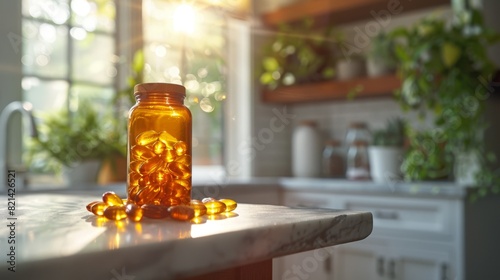 health supplements, empty vitamin d bottle on a white table, highlighting need for daily intake