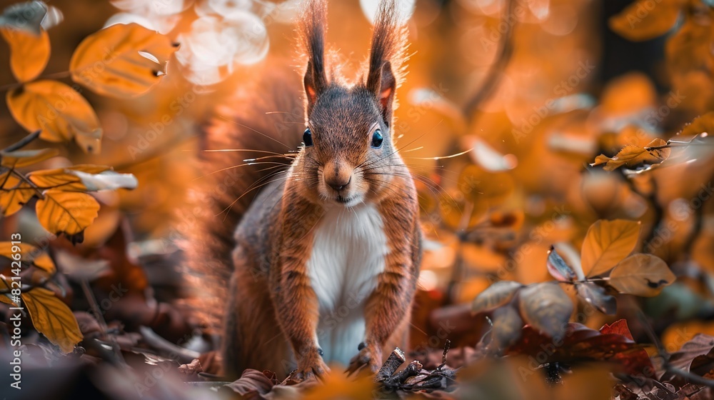 Portrait of a squirrel close up. The forest is full of rich warm colors . Generative Ai Portrait of a squirrel close up. The forest is full of rich warm colors . Generative Ai