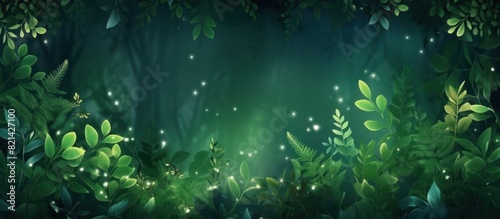 Background of green forest leaves illuminated by sunlight