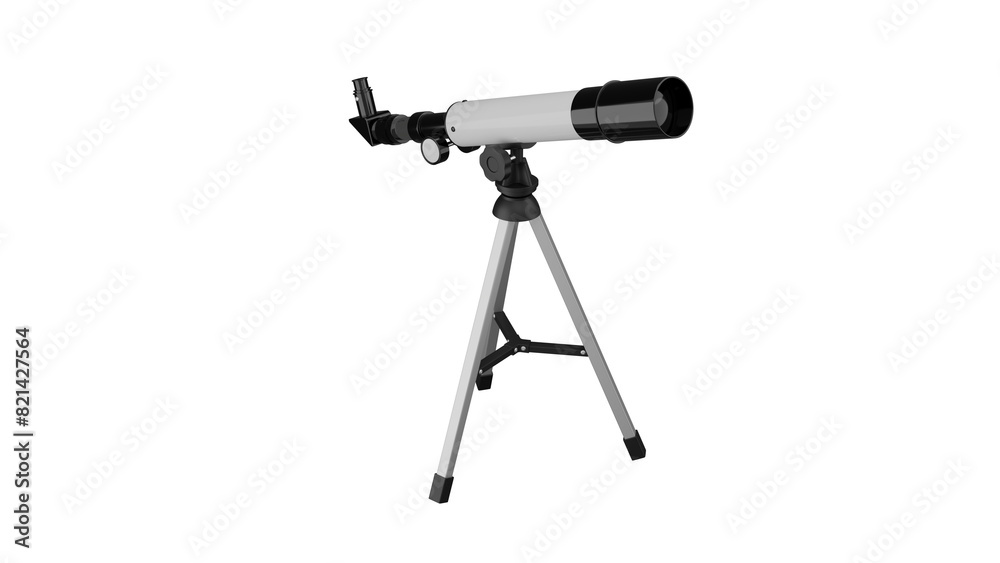 Modern white black telescope on tripod isolated on transparent and white background. Astronomy concept. 3D render Modern white black telescope on tripod isolated on transparent and white background. Astronomy concept. 3D render