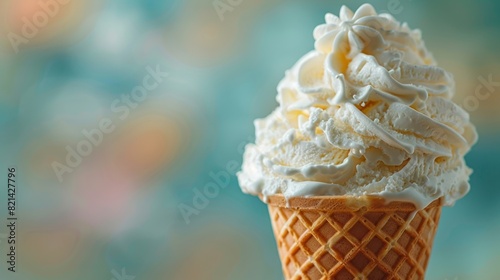 delicious cottage cheese ice cream cone on vibrant pastel background perfect for a refreshing summer treat concept banner