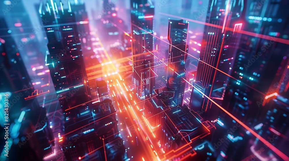 Fototapeta premium Neon Metropolis: A Glimpse into the Futuristic Urban Landscape of Tomorrow
