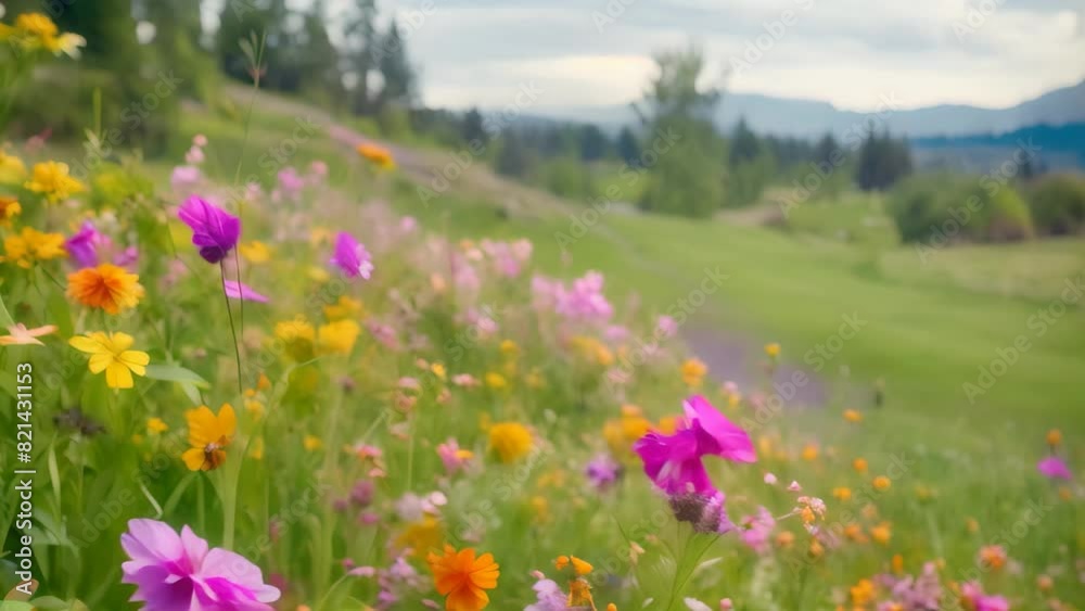 A lush green field brimming with vibrant wildflowers in full bloom, A cluster of vibrant wildflowers lining the edge of the course A lush green field brimming with vibrant wildflowers in full bloom, A cluster of vibrant wildflowers lining the edge of the course