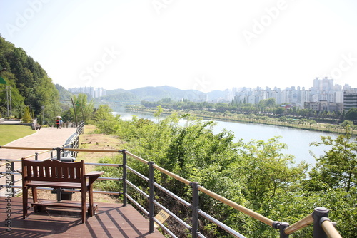 Namgang Yudeung Exhibition Center and Park in Jinju-si, South Korea - April 29, 2024 - Namgang Yudeung Exhibition Center and Park in Jinju-si, Gyeongsangnam-do, South Korea is a beautiful art park tha photo