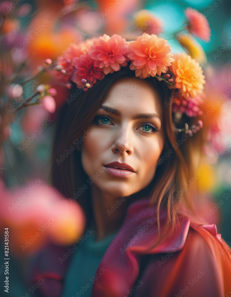 portrait of a beautiful woman in bloom, bright colors
portrait of a beautiful woman in bloom, bright colors
