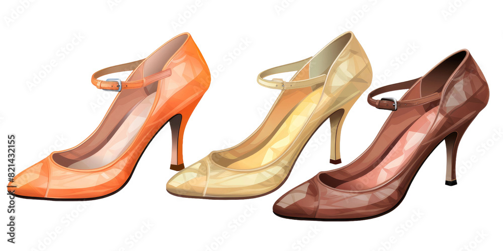 ladies shoes collection Set of different styles and colors on a transparent background ladies shoes collection Set of different styles and colors on a transparent background