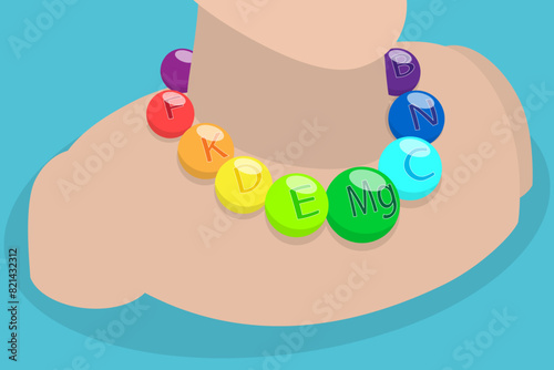 3D Isometric Flat Vector Illustration of Nutrient Minerals and Vitamins , Essential Multivitamin Complex for Health