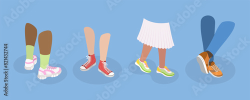 3D Isometric Flat Vector Set of Sneakers, Stylish Footwear for Sport and Life