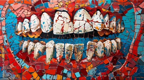 Abstract colorful mosaic teeth artwork for medical or dental designs