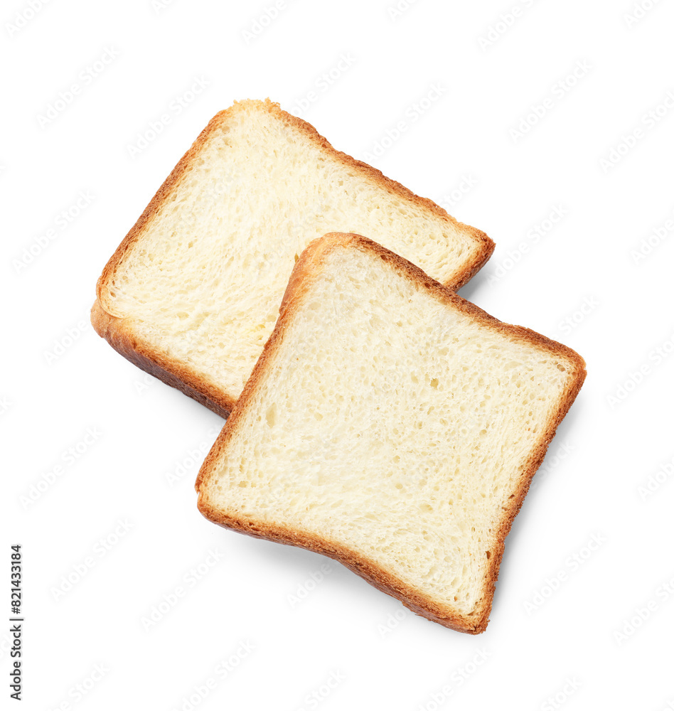 Pieces of fresh toast bread isolated on white, top view Pieces of fresh toast bread isolated on white, top view
