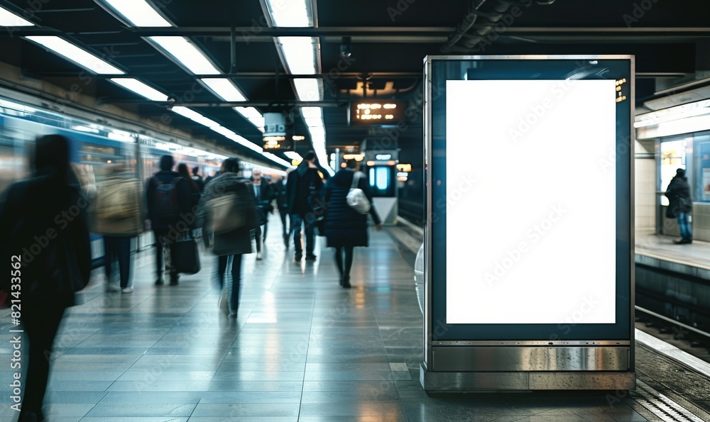 Mockup display in railway station. Empty business billboard in metro. Marketing mock up banner in subway. Template poster in city street. Blank board on underground platform Mockup display in railway station. Empty business billboard in metro. Marketing mock up banner in subway. Template poster in city street. Blank board on underground platform