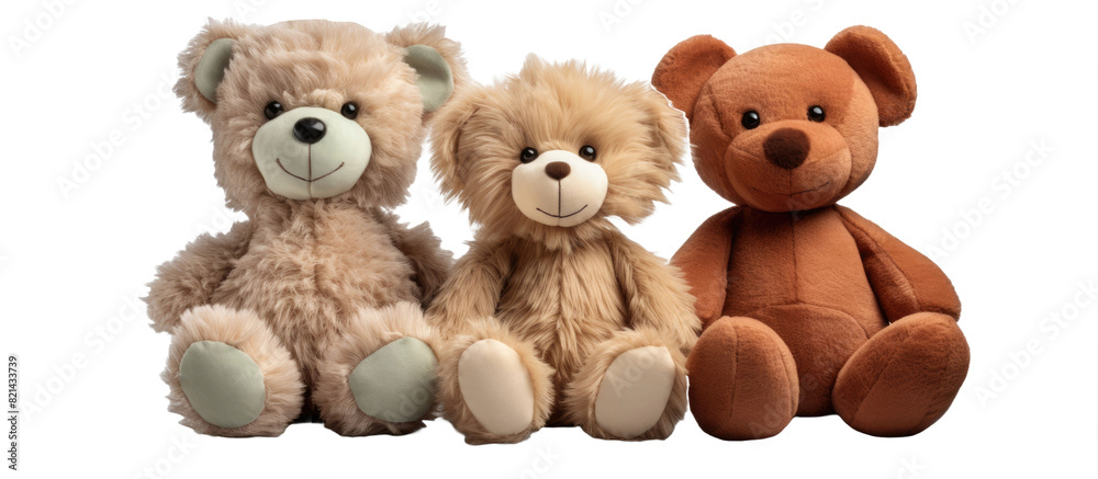 set of 3 stuffed animal toys isolated on a white transparent background set of 3 stuffed animal toys isolated on a white transparent background