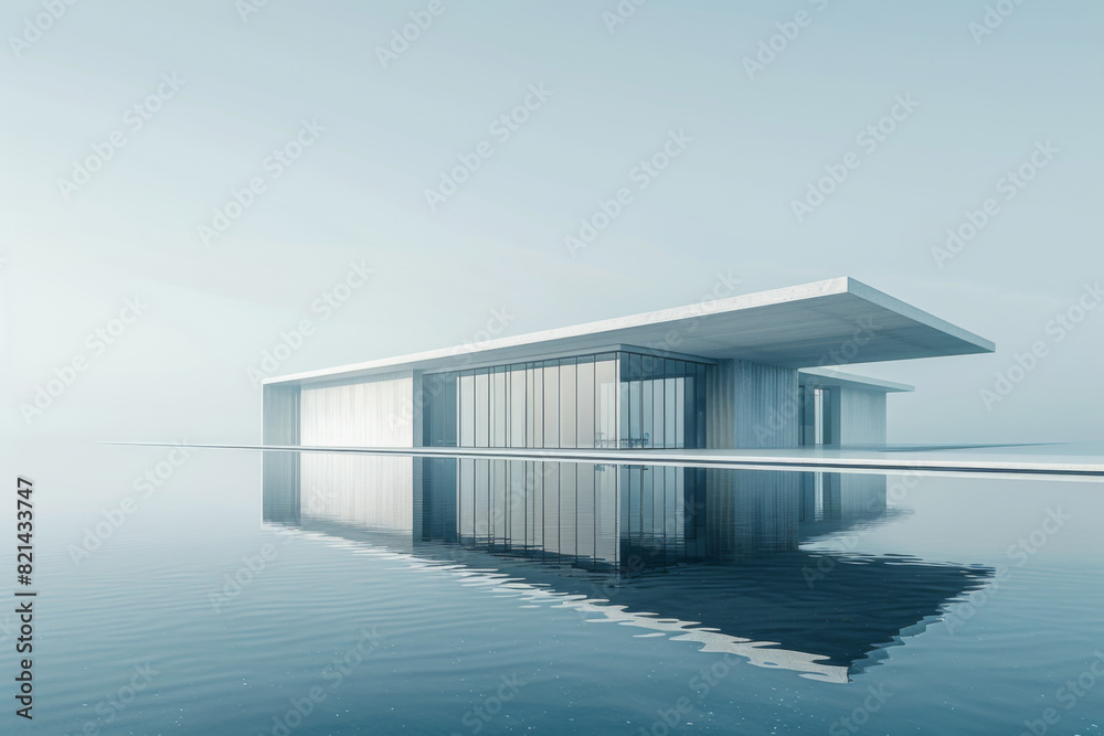 Fototapeta premium Modern buildings by the lake. Empty architectural background. 
