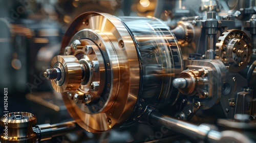 A detailed closeup of a steam engines piston and crankshaft in motion photo