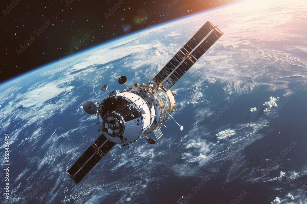 Obraz premium Space exploration with high-tech spacecraft view, Ai generated