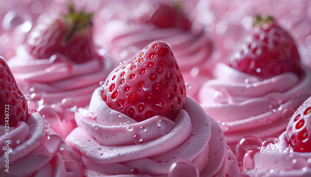 custom made wallpaper toronto digitalPink frosting swirls topped with strawberries and bubbles. Generated by AI