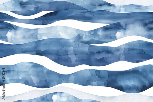 Wallpaper Mural seamless abstract playful hand drawn fine line watercolor stripes rolling hills landscape pattern in indigo blue and white baby boy or nautical theme high resolution textile texture background AI Torontodigital.ca